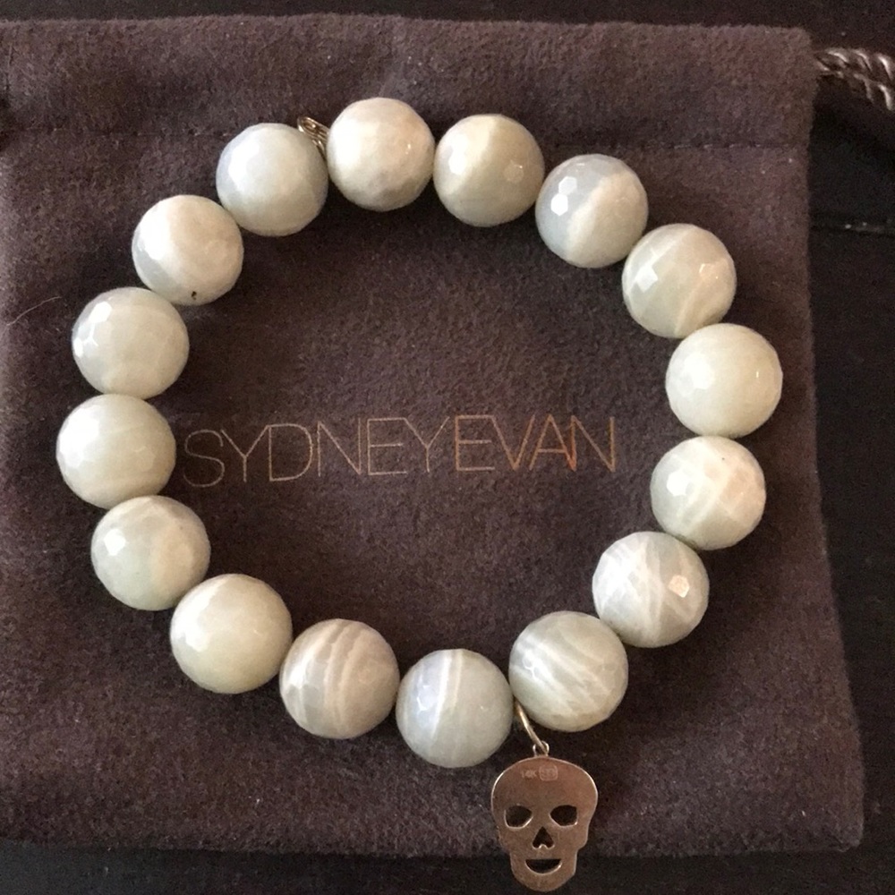 Sydney Evan Pale Green Beaded Skull Charm Bracelet